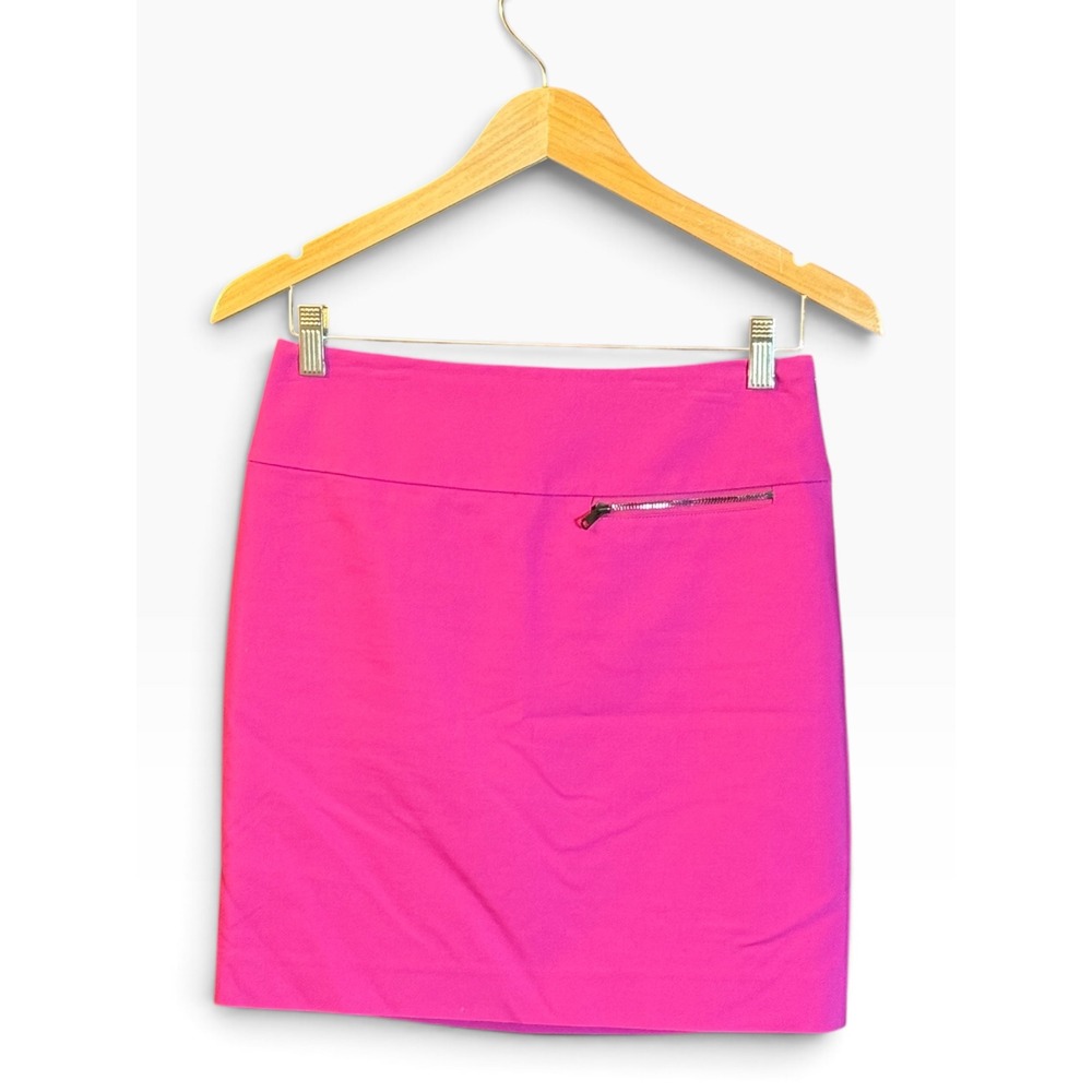 Ann Taylor Magenta Pink Cotton Blend Pencil Skirt Size 0 Stretch Mini Skirt